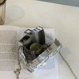 Silver PVC Box Shoulder Bag Chain Crossbody Mini Purse