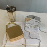 Silver PVC Box Shoulder Bag Chain Crossbody Mini Purse