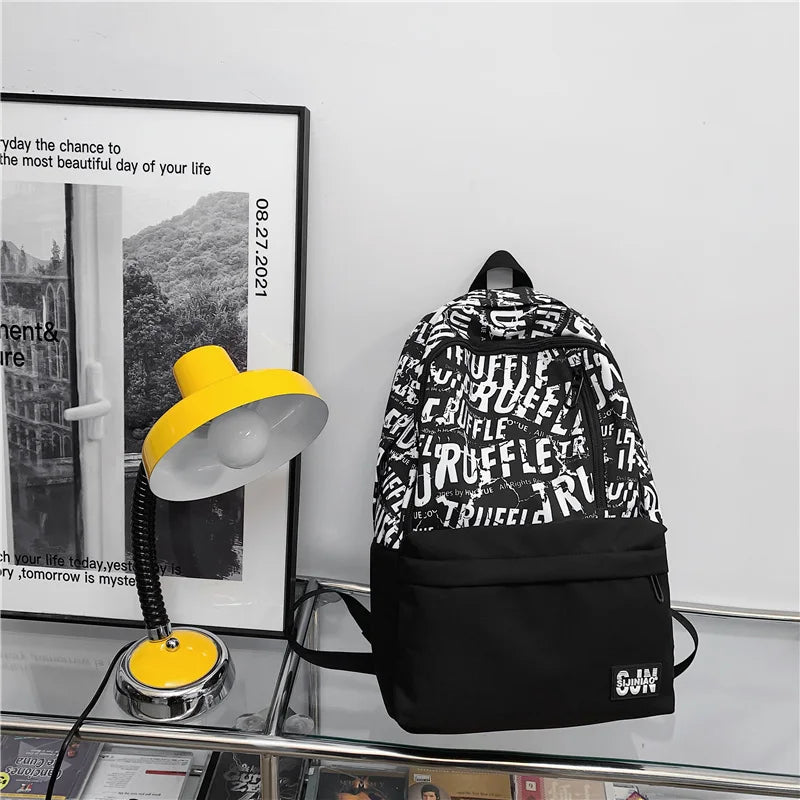 Graffiti Letters Women Backpack Female Waterproof Nylon Travel Bag