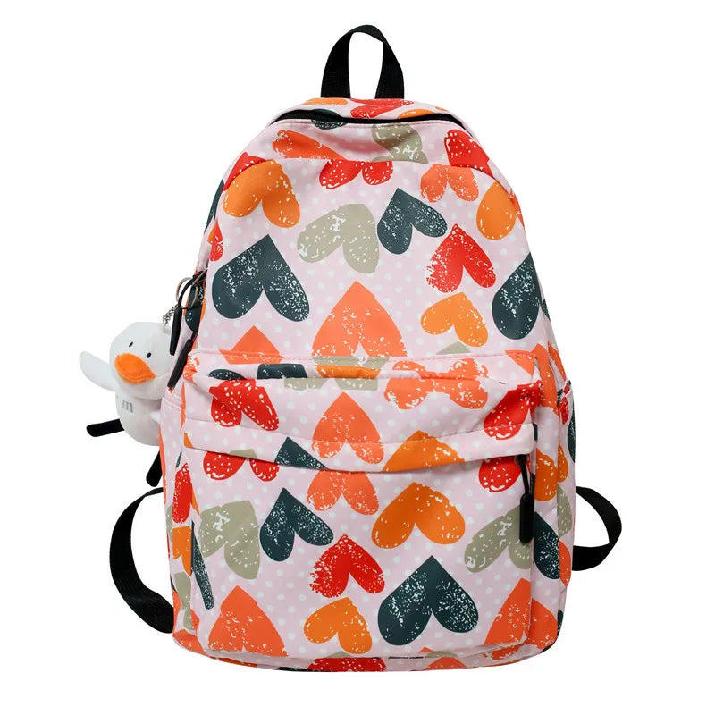 Graffiti Love Print Backpack for Women, Multi-function Canvas Bookbag