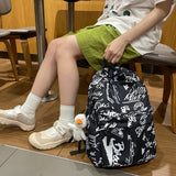 Graffiti Love Print Backpack for Women, Multi-function Canvas Bookbag