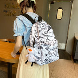 Graffiti Love Print Backpack for Women, Multi-function Canvas Bookbag