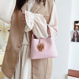 Grape Beaded Chain Ladies Bucket Bag Solid Pu Shoulder Bag