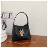 Grape Beaded Chain Ladies Bucket Bag Solid Pu Shoulder Bag