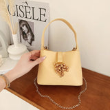 Grape Beaded Chain Ladies Bucket Bag Solid Pu Shoulder Bag