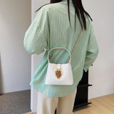 Grape Beaded Chain Ladies Bucket Bag Solid Pu Shoulder Bag