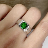 Green Emerald Crystal Diamond Rings for Men 18k Silver Jewelry
