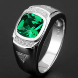 Green Emerald Crystal Diamond Rings for Men 18k Silver Jewelry