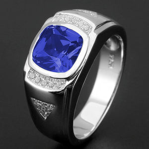 Green Emerald Crystal Diamond Rings for Men 18k Silver Jewelry