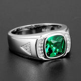 Green Emerald Crystal Diamond Rings for Men 18k Silver Jewelry