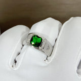 Green Emerald Crystal Diamond Rings for Men 18k Silver Jewelry