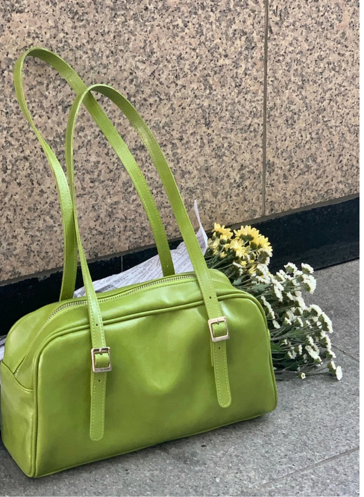 Green PU Leather Women Shoulder Bags Solid Tote Handbags