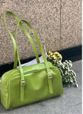 Green PU Leather Women Shoulder Bags Solid Tote Handbags