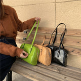 Green PU Leather Women Shoulder Bags Solid Tote Handbags