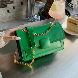 Green Shoulder Bag Flip Women Bag Solid PU Leather Underarm Bag