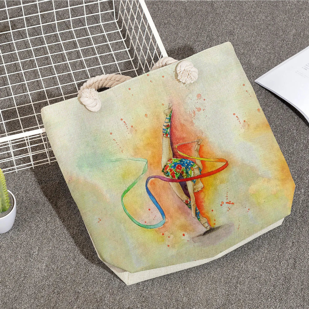Watercolor Gymnastics Art Print Shoulder Bag Girls High Capacity Handbag