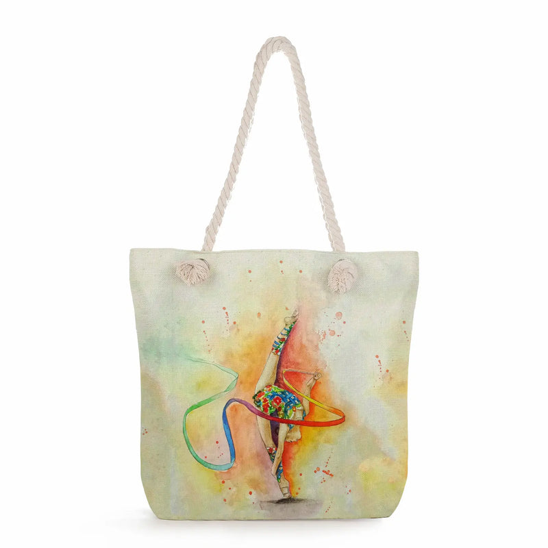 Watercolor Gymnastics Art Print Shoulder Bag Girls High Capacity Handbag