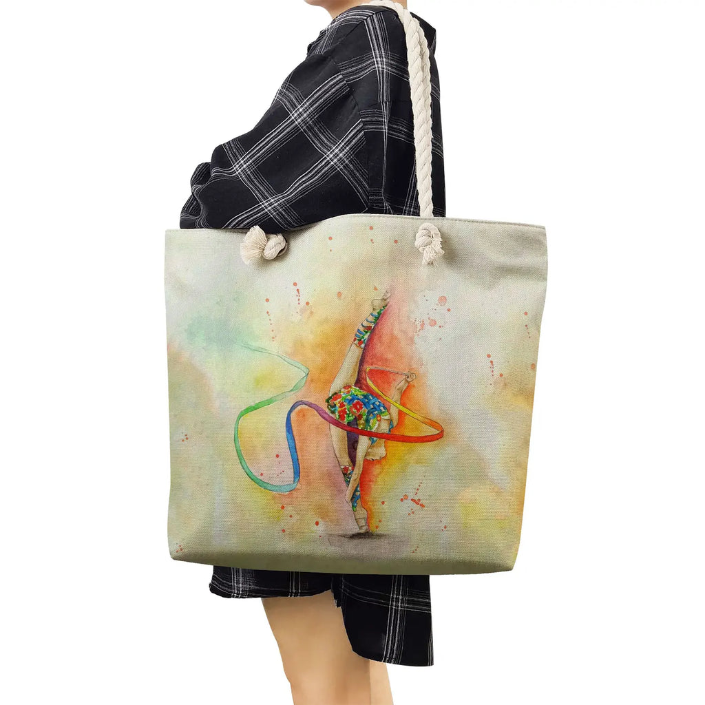 Watercolor Gymnastics Art Print Shoulder Bag Girls High Capacity Handbag