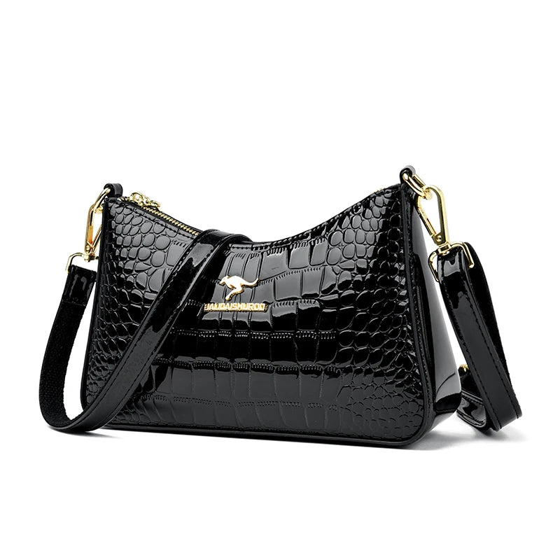 Half Moon Shoulder Bags for Women Handbag Patent Leather Armpit Bag