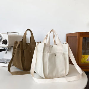 Canvas Casual Tote Student Shoulder Bag Solid Messenger Bags