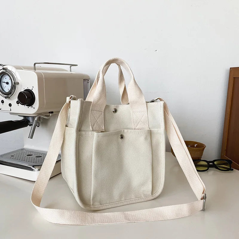 Canvas Casual Tote Student Shoulder Bag Solid Messenger Bags