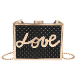 Sequine Love Letter Decoration Shoulder Bag Metal Frame Evening Diamond Chain Ba