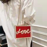 Sequine Love Letter Decoration Shoulder Bag Metal Frame Evening Diamond Chain Ba