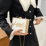 Sequine Love Letter Decoration Shoulder Bag Metal Frame Evening Diamond Chain Ba