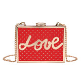 Sequine Love Letter Decoration Shoulder Bag Metal Frame Evening Diamond Chain Ba