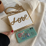 Sequine Love Letter Decoration Shoulder Bag Metal Frame Evening Diamond Chain Ba