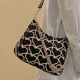 Heart Shape Embroidered Girl Shoulder Bag Winter Tote