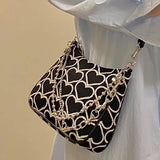 Heart Shape Embroidered Girl Shoulder Bag Winter Tote