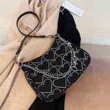 Heart Shape Embroidered Girl Shoulder Bag Woman Gothic Tote Canvas Bag