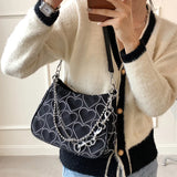 Heart Shape Embroidered Girl Shoulder Bag Woman Gothic Tote Canvas Bag