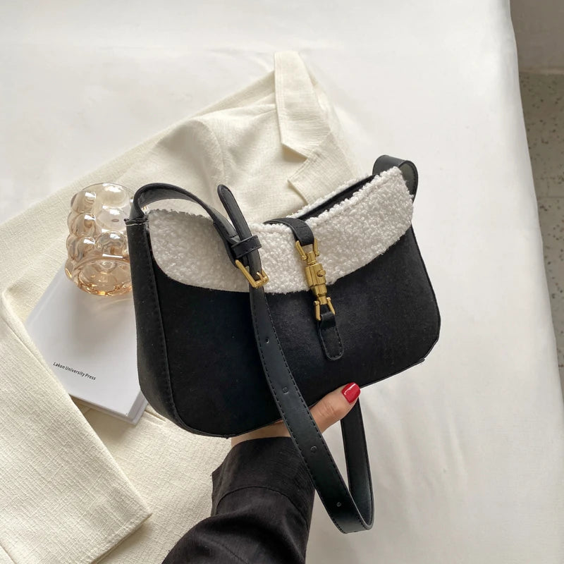 Frosted Messenger Shoulder Bag Plush Female Western Style Handbag
