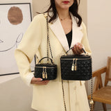 Square Box Bag Lingge Chain Shoulder Messenger PU Leather Female Bag