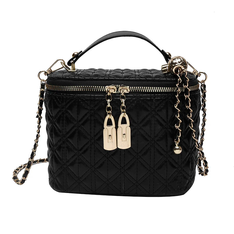 Square Box Bag Lingge Chain Shoulder Messenger PU Leather Female Bag