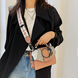 PU Leather Satchel Shoulder Tote Messenger Bag Wide Strap Square Crossbody Bags