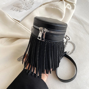Diamond Studded Leather Shoulder Bag Crossbody Bag Tassel Ladies Messenger Bag