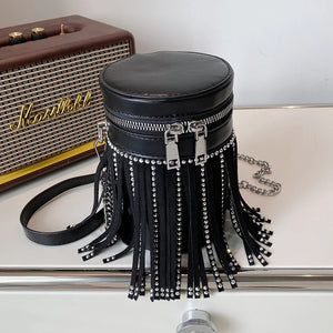 Diamond Studded Leather Shoulder Bag Crossbody Bag Tassel Ladies Messenger Bag