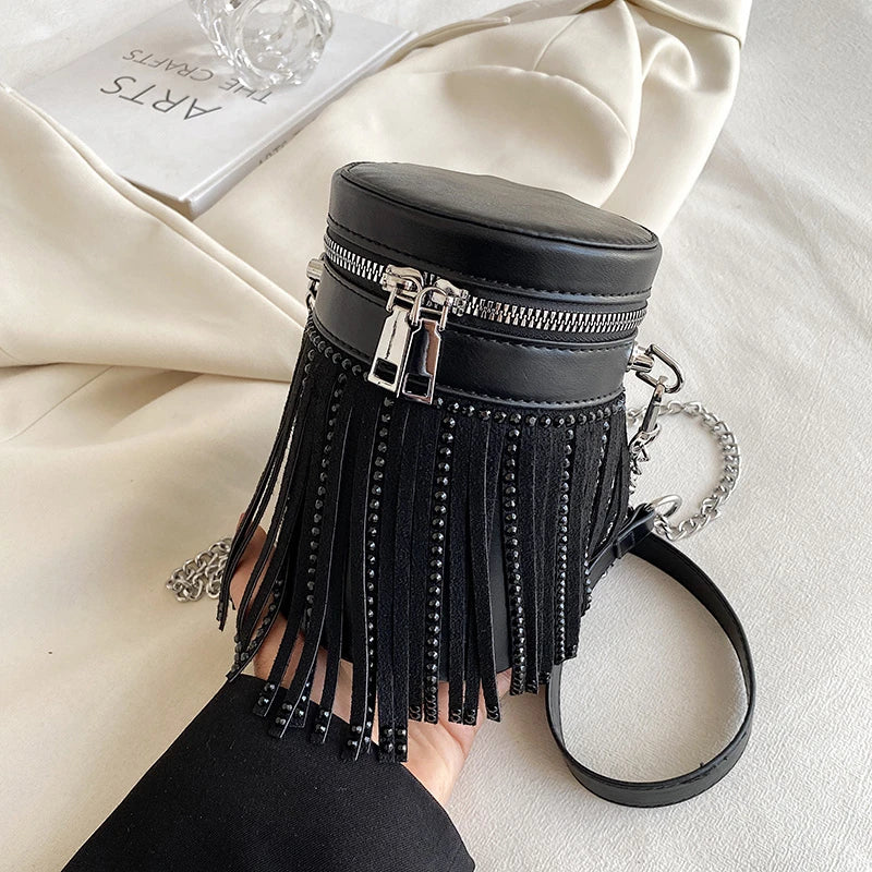 Diamond Studded Leather Shoulder Bag Crossbody Bag Tassel Ladies Messenger Bag