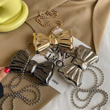 Metal Clutches Bow Shape Mini Party Evening Purse Silver Bags