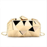 Women Metal Clutches Hexagon Mini Evening Purse Silver Box Chain Shoulder Bag