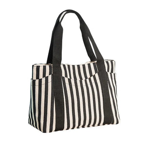 Striped Canvas Bag Women Handle Shoulder Bag High Capacity Shopping Bags