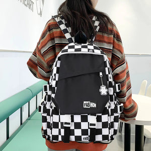 Harajuku Style Backpack Large Capacity Girl Rucksack Plaid Checkerboard Student