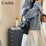 Heart Flap Shoulder Bag Leather Handbag for Woman