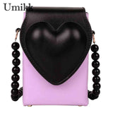 Heart Flap Shoulder Bag Leather Handbag for Woman