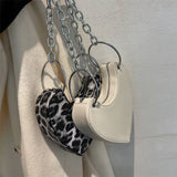 Leopard Print Women Pu Leather Shoulder Bag Heart Shape Underarm Purse