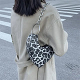 Leopard Print Women Pu Leather Shoulder Bag Heart Shape Underarm Purse