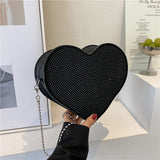 Heart Shaped Rhinestone Shoulder Bag Chain Purse Handbag